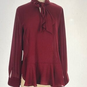 Vince Camuto NWT Burgundy Long Sleeve Blouse W/Tie Peplum Style